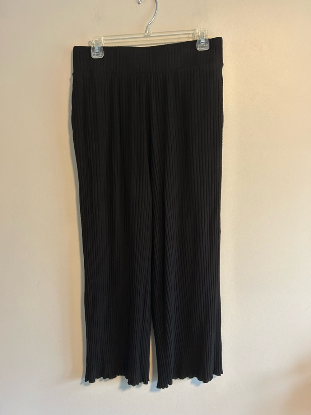 Republic large Black Ribbed Wide-Leg Pants with scalloped ankle hem